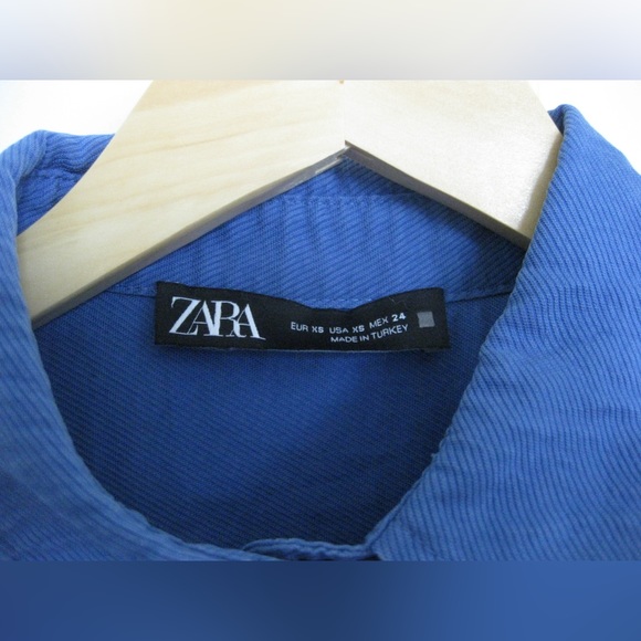 ZARA Retro Blue Short Sleeve Shirt - Picture 9 of 10